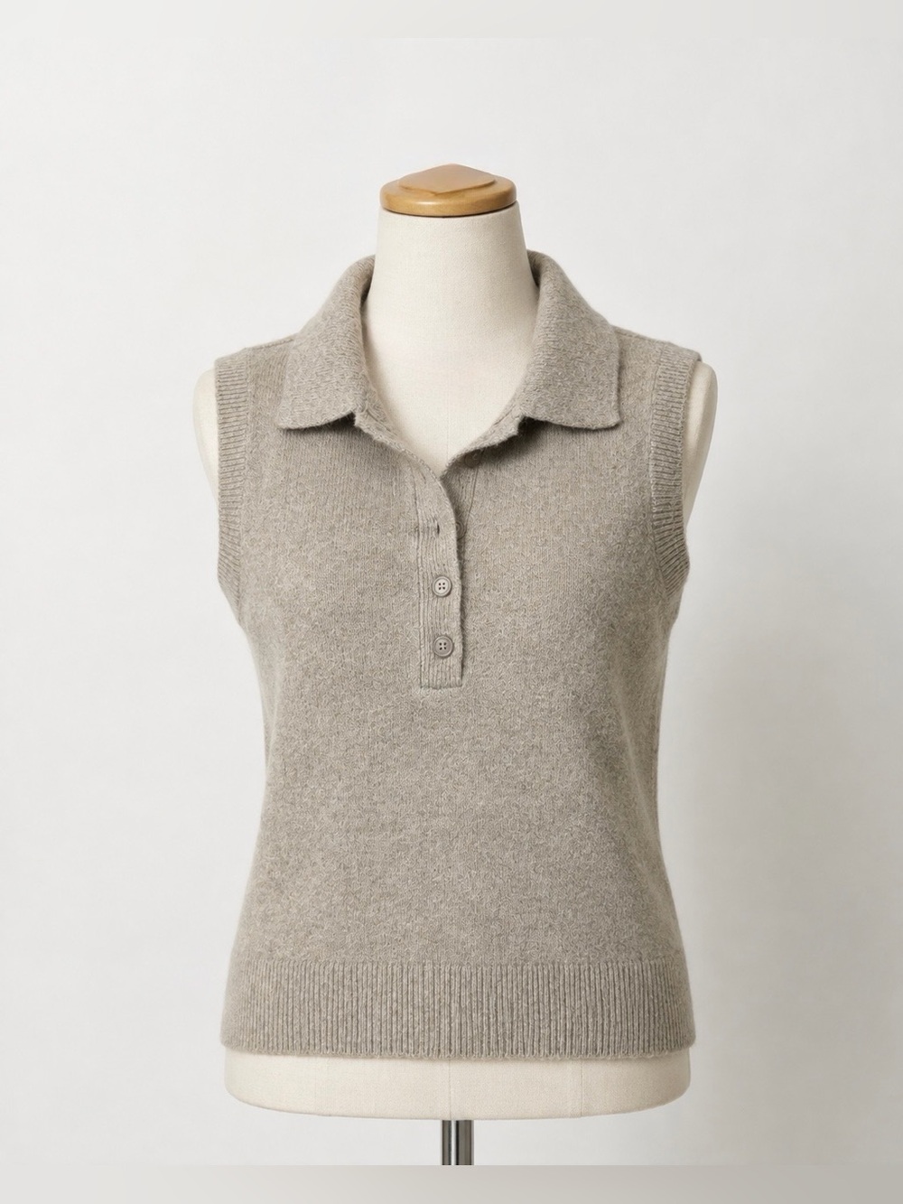 Marled Sleeveless Collared V-Neck Sweater Vest in Taupe